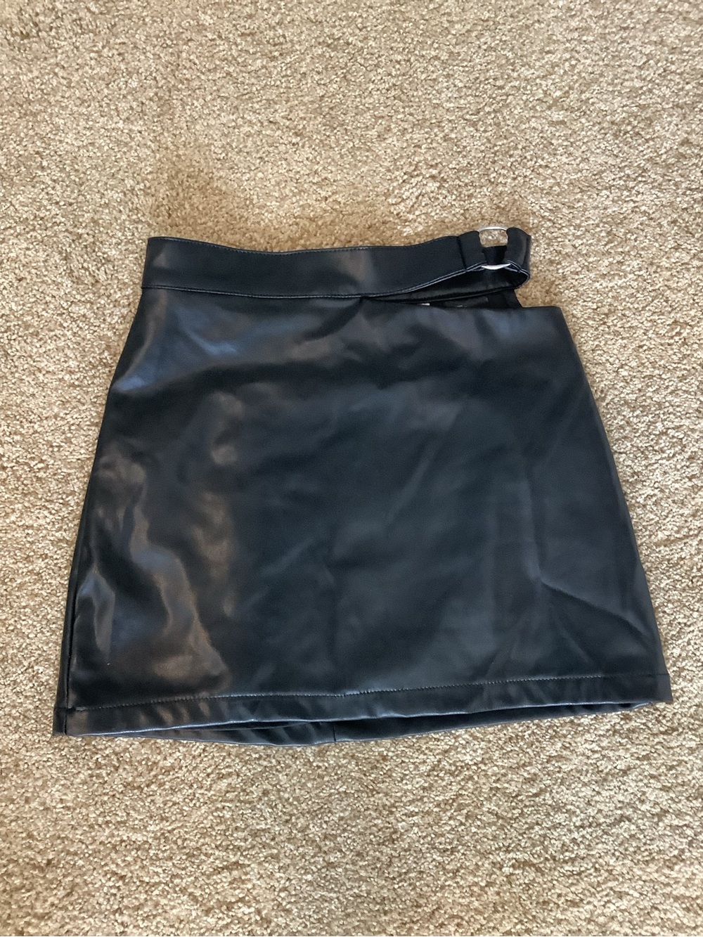 H&M Black Faux Leather Mini Skirt with Buckle Waist